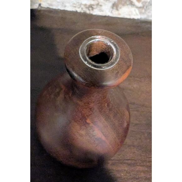 Vintage MCM Carved Dark Wood Miniature Bud Vase Glass Lip Opening 4 inches - Picture 3 of 4
